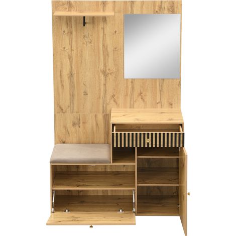 Conjunto de recibidor con zapatero, espejo y asiento acolchado 110 x 185,5 x 37 cm MDF HOMVRA (1/5)