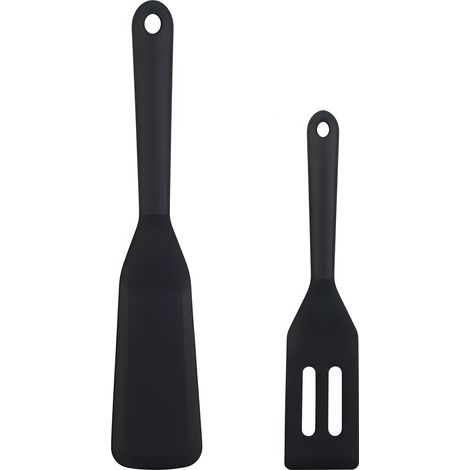 2 cucharas de silicona de mango largo (10" + 8") - Cucharas de cocina resistentes al calor y a las manchas - Ideales para pescado, tortitas, huevos, pizza y filetes.