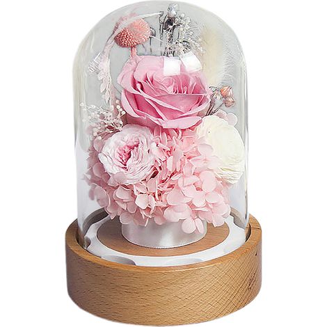 Ewige Rosen-Spieluhr, Süße Spieluhr mit ewigen Blumen, Muttertagsdekoration, Geschenk, rosa Glasdeckel (1/2)