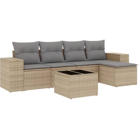 Maison Exclusive - Juego de sofás jardín con cojines 6 pzas ratán (1/5)