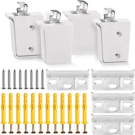 4 Pièces Plaque de Suspension Murale pour Placard, Support d'armoire Suspendus pour Meubles, Fixation Murale de Meubles de Cuisine, Poids du Roulement 60kg, Blanc (1/5)