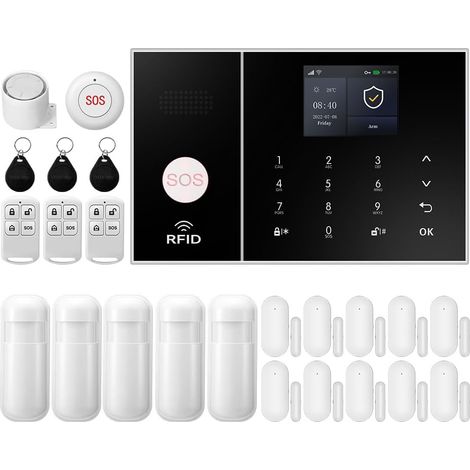 Alarme Maison sans Fil 4G, 24 Pièces WiFi Systèmes Sécurité pour la Maison avec 120DB Sirène, Détecteur de Mouvement, Capteurs de Fenêtre et de Porte, Compatible avec et (1/5)