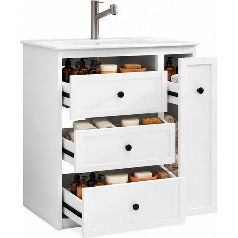 ELVMI Mueble de Baño con 4 Cajones Extraíbles, Lavabo de Cerámica Integrado, para Baño, MDF Blanco 76 x 46 x 82 cm (1/5)