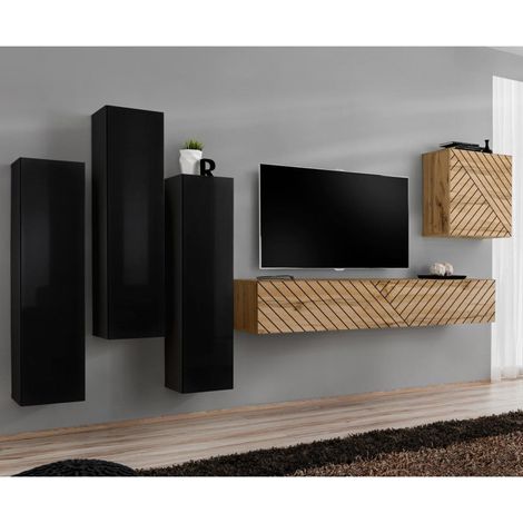 Ensemble Meuble TV "Switch Lamel III" 330cm Naturel & Noir (1/2)
