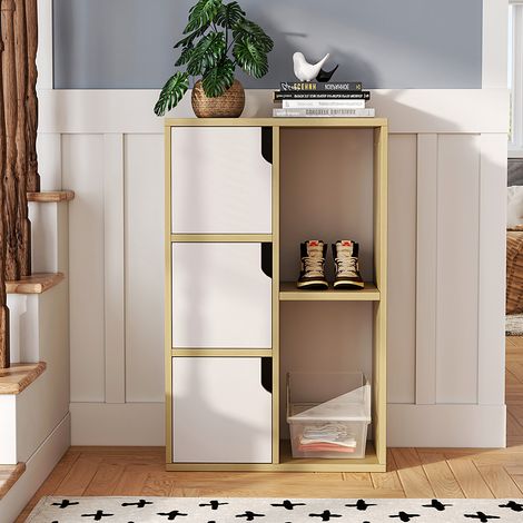Wooden Bookcase Storage Cabinet with Doors and Open Shelf (1/5)