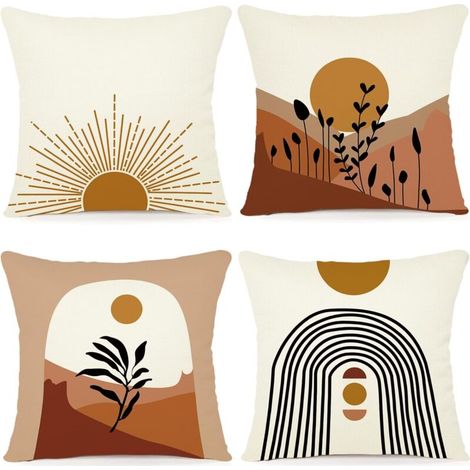Lot de 4 Housse Coussin 45x45 Florale Peinture à l'aquarelle Housses de Coussin Décoratives en Coton Lin Taie Oreiller de Canapé Housse De Coussincarré pour Lit Voiture De La Maison Canapé