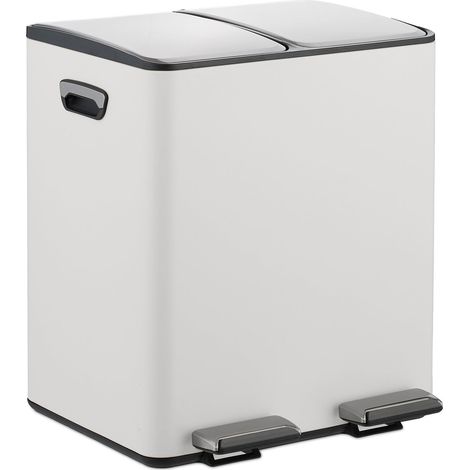 Papelera con pedal de dos compartimentos, 2 x 15 l, cierre suave (1/5)