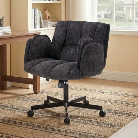 Chaise de bureau pivotante avec roulettes, hauteur réglable, accoudoirs relevables, noire OKMYHOME (1/5)