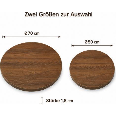 Ensemble de 2 plateaux de table ronds, aspect noyer, plateau de table à manger Ø70 cm + plateau de table d'appoint Ø50 cm, plateau seul (1/4)