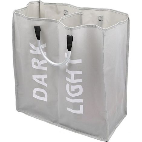 HOXILEELEO - Panier à linge double avec couvercle et sacs à linge amovibles, couleur abricot M (1/3)