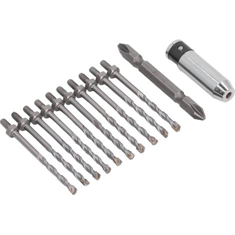 Jeu de 10 forets + 1 douille + 1 embout tournevis S2 pour percer mur, verre, fer, aluminium, plaques métalliques, accessoires de bricolage robustes. (1/5)
