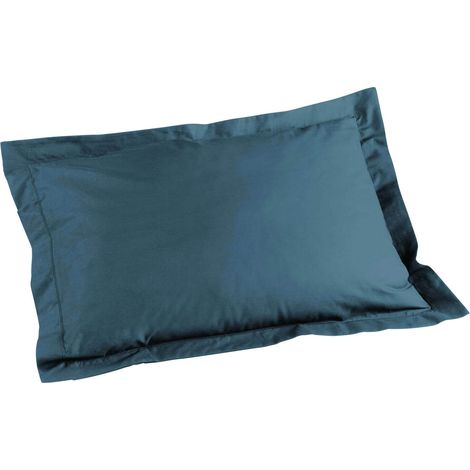 Taie d'oreiller volant plat 50 x 70 cm uni 57 fils lina +point bourdon Bleu nuit