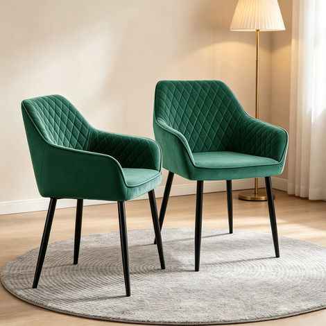 Ainpecca Dining Chairs 2pcs Velvet Kitchen Chairs Upholstered Seat with Backrest and Armrest Office chair(2pcs Green) (1/5)