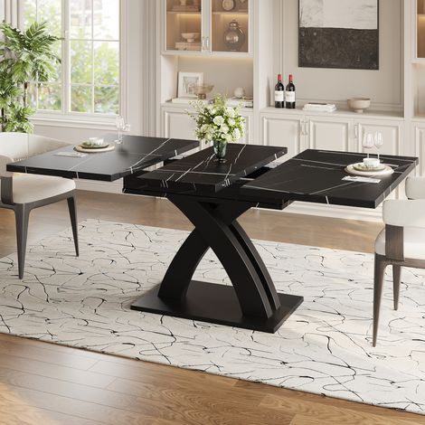 MEUBLIV Table à manger extensible 160x80 cm noire – plateau MDF, 2 à 6 personnes (1/5)