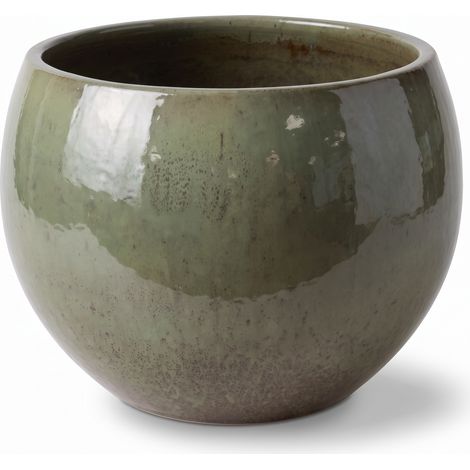 Pot grande taille d'extérieur MOZART 70x52cm vert crème, fait main en terre cuite émaillée, résistant au gel