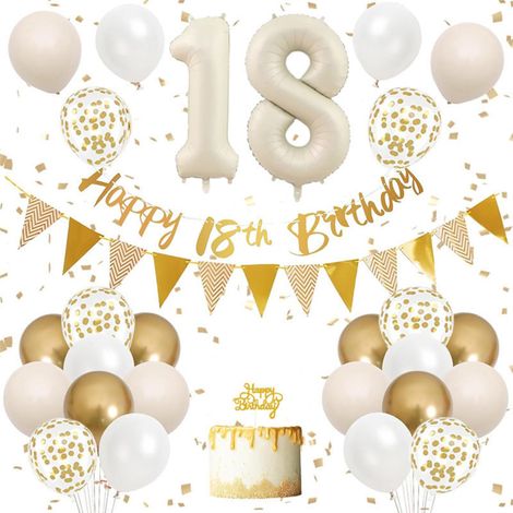 Kit de décoration pour fête d'anniversaire 18 ans (unisexe), composition de ballons blanc sable et or, décorations de fête chiffre 18 beige et or, banderole d'anniversaire style bohème avec décoration