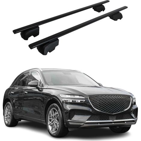 OMAC Dachtrager Quertrager für Genesis GV60 2022-2026 – City Crash getestet – ISO PAS 11154:2006 – Abschliessbar – Max 75 kg – 2 Stangen Stahl Schwarz (1/5)