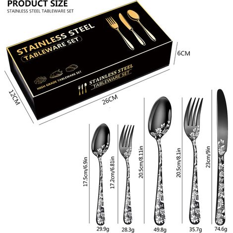 Set di posate da 40 pezzi in acciaio inox con finitura a specchio: 8 coltelli, forchette, cucchiai e cucchiaini con un bellissimo motivo floreale, ideale per cucine, ristoranti e feste. (1/5)