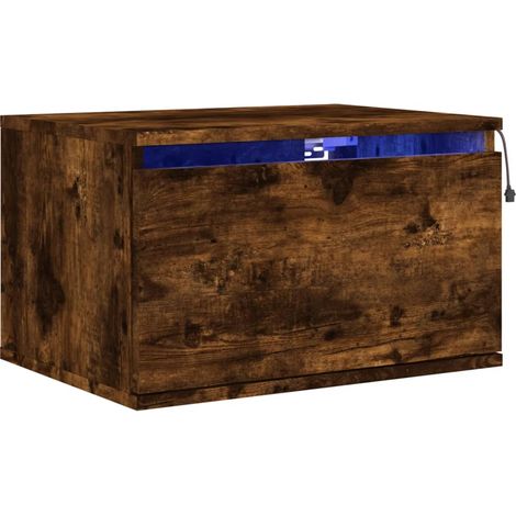 Comodino sospeso con luci LED e cassetto 50 x 36 x 30 cm in multistrato color rovere affumicato DEC034170
