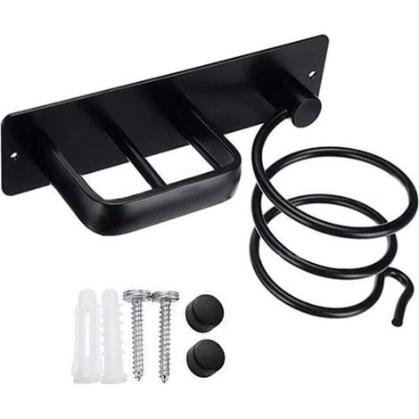 Soporte para secador de pelo, soporte para plancha de pelo con cable de peinado, soporte para secador de pelo sin perforaciones, soporte de aluminio para plancha de pelo para dormitorio, baño (1/4)
