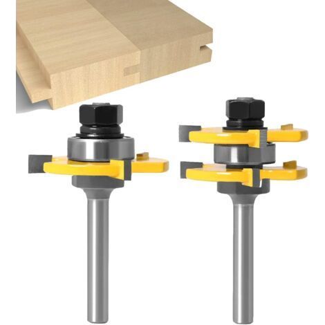 8MM Shank Matched Tongue and Groove Cutter Set 3 Teeth T Shape Wood Cutter Cutting Woodworking Tool (8MM) (1/5)