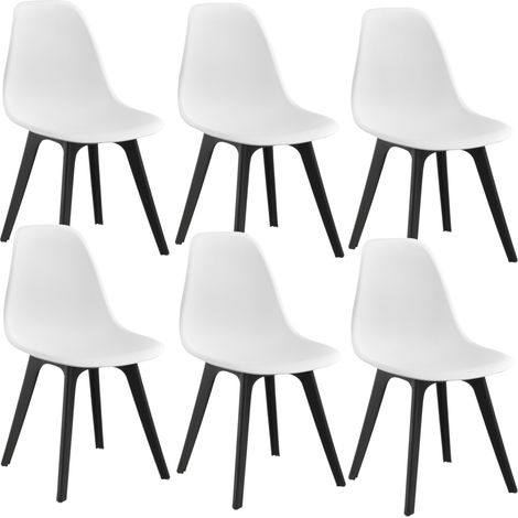 Set de 6 Chaises Design Chaise de Cuisine Salle à Manger Plastique Blanc et Noir 030003728