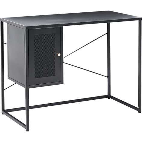 Escritorio de metal para oficina en casa con almacenaje acero con recubrimiento en polvo industrial negro Harjo