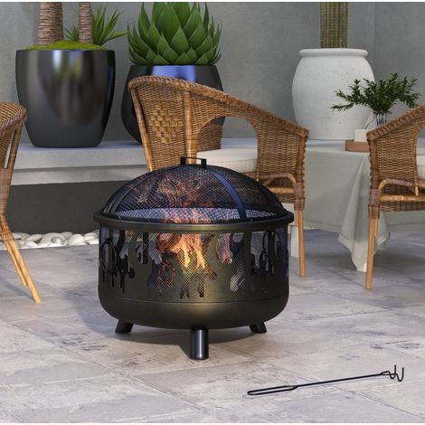 Braciere da giardino con parascintille e attizzatoio, Ø61 cm x 55 cm, nero DESVIAE (1/5)