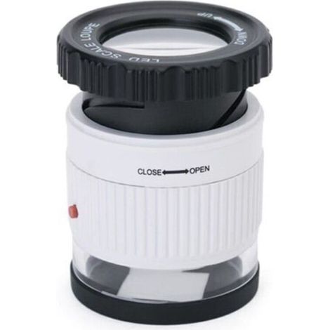 Loupe de lecture portable avec LED et échelle intégrée, grossissement ajustable jusqu’à 30x, type cylindrique, blanc (1/3)