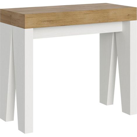 Console extensible bois clair pieds bois blanc 12 personnes 40 à 300cm Naxo-Support 2 pieds (1/5)