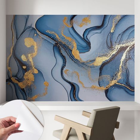 Papier peint autocollant adhésif décoratif avec motifs pour salon et chambre a motif Vagues bleues 104x70 cm (1/5)