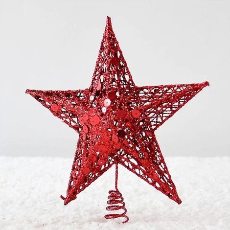 Décoration de sapin de Noël en forme d'étoile, décoration de Noël en forme d'étoile en dentelle Rouge 20cm (1/4)