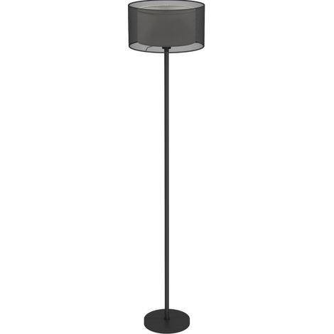 Lámpara de pie negra con portalámparas E27, pantalla de tela bicolor y interruptor de pie, 152,5 cm (1/5)