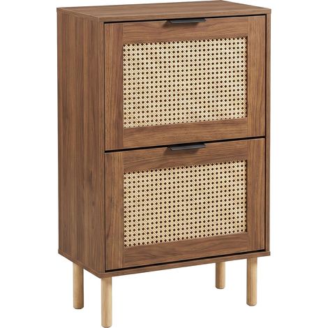 Yssor - Schuhschrank mit 2 Ablagen 55x89x25 cm für 12 Paar für Eingangsbereich oder Schlafzimmer aus Holz und Rattan