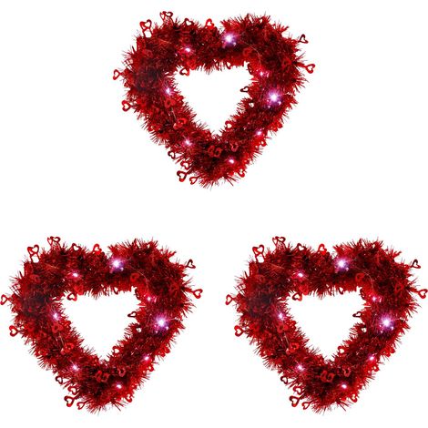 Guirlande En Forme De Cœur - Décoration Pour Porte D'Entrée Fenêtre Mur - Pour Jour De La Saint-Valentin Mariage Anniversaire - 3 Pièces