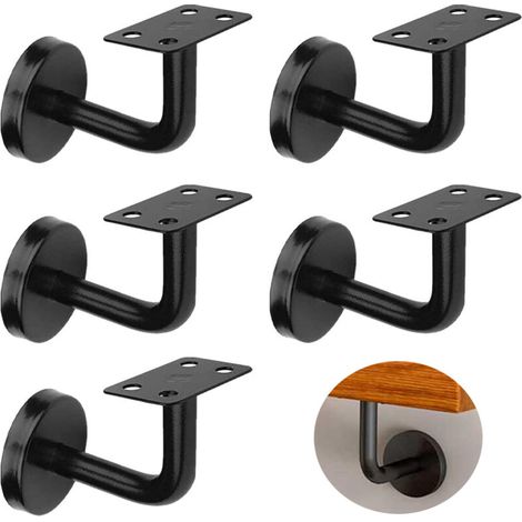 Set of 5 Black Stair Handrail Brackets, Stainless Steel Stair Railing Brackets, 60x80mm, for Staircase Banisters, Indoor and Outdoor Support or Balustrade