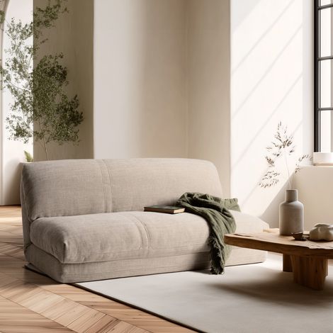ANGELE - Chauffeuse convertible 2 places en tissu couleur beige (1/5)
