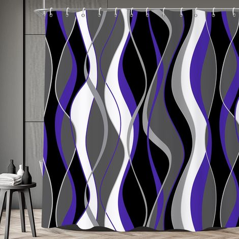 Rideau de Douche, 90x180cm, Moderne Abstrait Noir Gris Blanc Violet Ombre Rayé Art Minimaliste Imperméable Rideau de Salle de Bain Lavable en Machine avec Crochets (1/5)