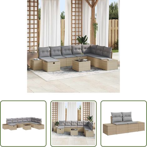 vidaXL Canapé terrasse - Ensemble de canapé de jardin avec coussin 9 pcs Beige polyrotin (1/5)