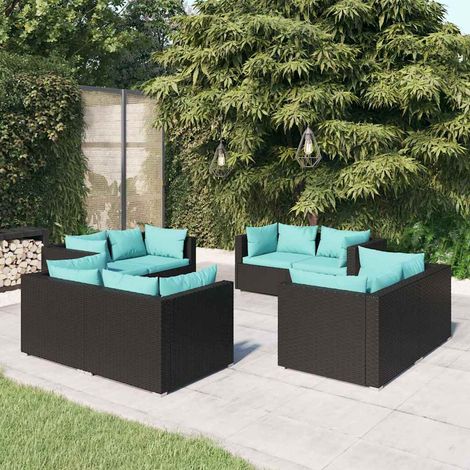 Salon de jardin 8 pcs Ensemble Table et Chaise de Jardin - avec coussins Résine tressée Noir BV668945 - BonneVie (1/5)
