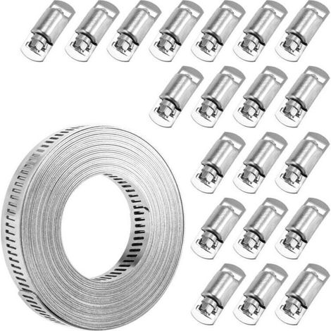 20 Fuß lange Kabelbinder, Metallband + Befestigungselemente, individuell zugeschnittener Edelstahl, große verstellbare Schraube (1/4)