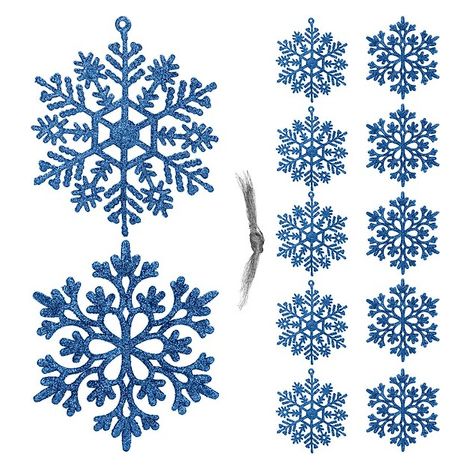 SPRINGOS Deko-Anhänger Schneeflocken m. Glitter 12 Stk. 10 cm blau Weihnachtsbaumschmuck Fenster Christbaumschmuck
