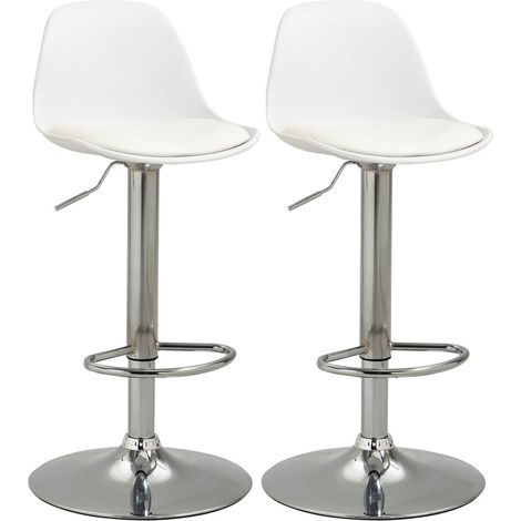 Lot de 2 tabourets de bar pivotants, chaises de bar réglables en hauteur, avec dossier et repose-pieds, blanc (1/5)