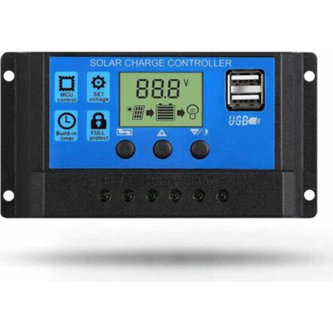 Convertisseur de tension,Contrôleur de charge solaire, 20A 12V/24V Contrôleur de panneau solaire Paramètres automatiques Affichage LCD réglable (20A) (1/4)