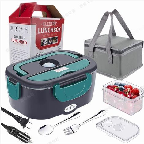 Boîte à lunch électrique One Piece 1.6L -2L 220V Boîte chauffante avec sac et boîte à lunch amovible en acier inoxydable pour la maison de bureau de camion de voiture (vert foncé) -170 110 238mm
