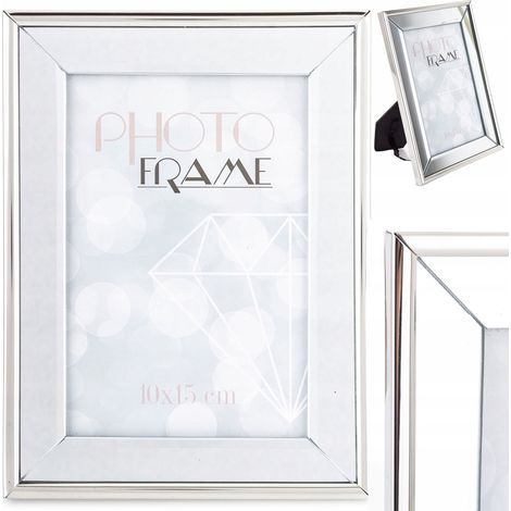 Marco de fotos plateado de 10x15 cm con espejo y diseño glamuroso para colgar. (1/5)