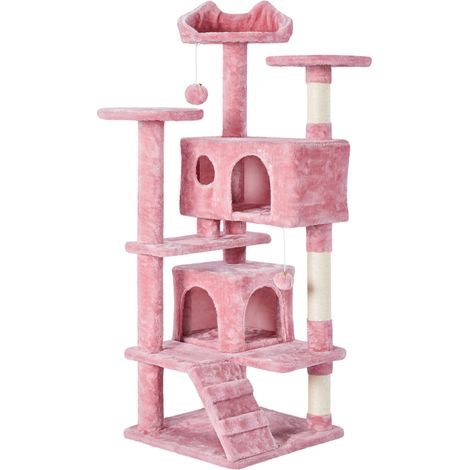 Homevive Rascador para Gatos Grandes Torre para Gatos Casitas de Sisal Centro de Actividad para GatitosAltura 130 cm Rosa