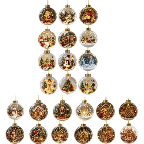 Calendario de adviento navideño vintage con bolas, 24 piezas, adornos colgantes planos de acrílico en 2D. (1/5)