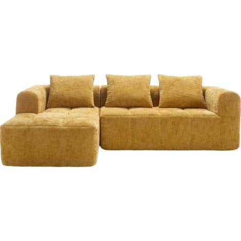 ELVMI Divano ad Angolo 3 Posti con Chaise Longue e Tasche Laterali, Ciniglia, Giallo, 250 × 158 × 60 cm (1/5)