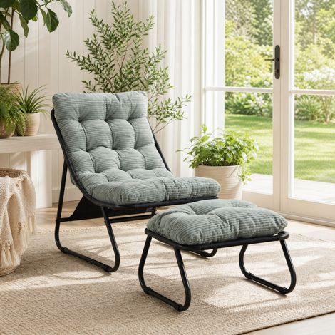 Meuble jardin fauteuil avec ottoman acier vert HAVRYA (1/5)